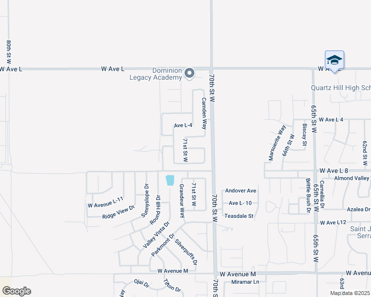 map of restaurants, bars, coffee shops, grocery stores, and more near Avenue L6 in Lancaster