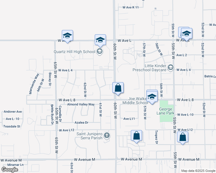 map of restaurants, bars, coffee shops, grocery stores, and more near 42453 Surrey Court in Quartz Hill