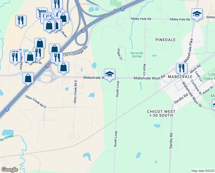 map of restaurants, bars, coffee shops, grocery stores, and more near 10811 Mabelvale West Road in Little Rock