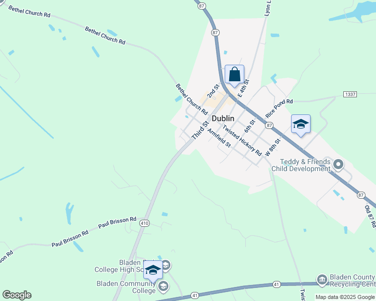 map of restaurants, bars, coffee shops, grocery stores, and more near 335 Third Street in Bladenboro
