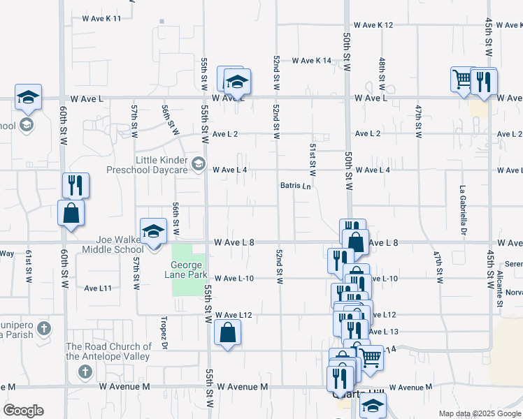 map of restaurants, bars, coffee shops, grocery stores, and more near 5226 West Avenue L 6 in Quartz Hill
