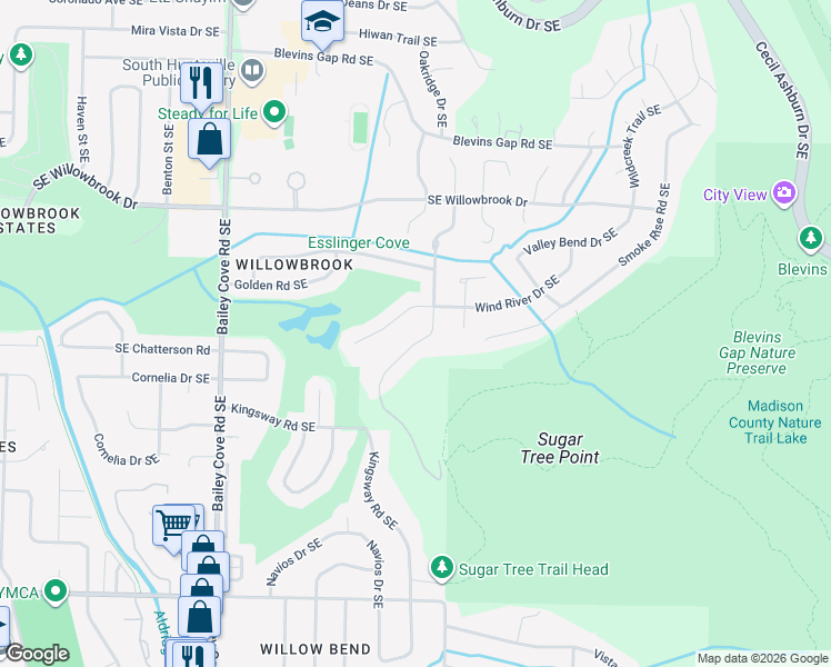 map of restaurants, bars, coffee shops, grocery stores, and more near 8010 Tea Garden Road Southeast in Huntsville