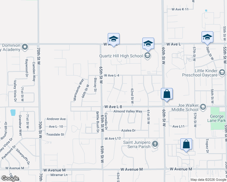 map of restaurants, bars, coffee shops, grocery stores, and more near 42468 Plains Drive in Lancaster