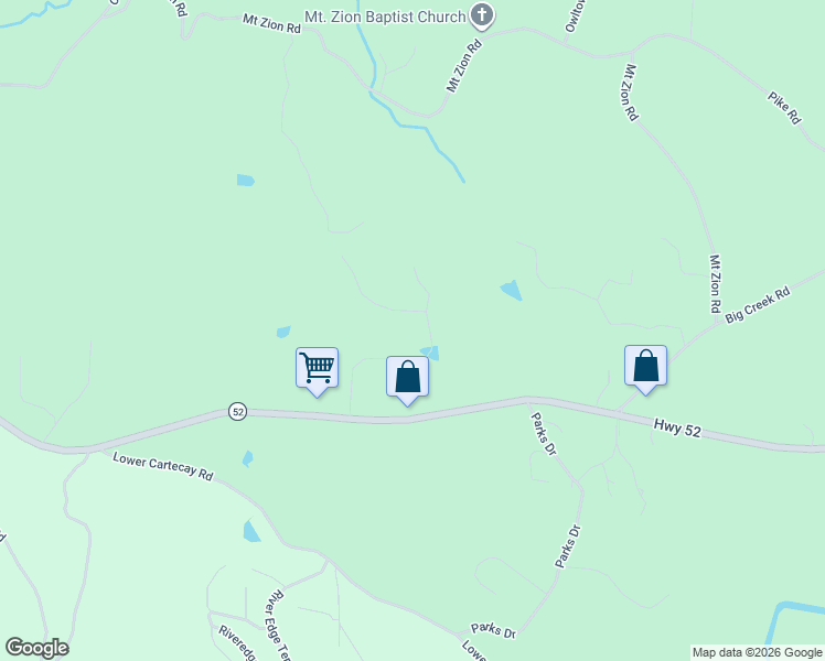 map of restaurants, bars, coffee shops, grocery stores, and more near 203 Ridgemont Drive in Ellijay