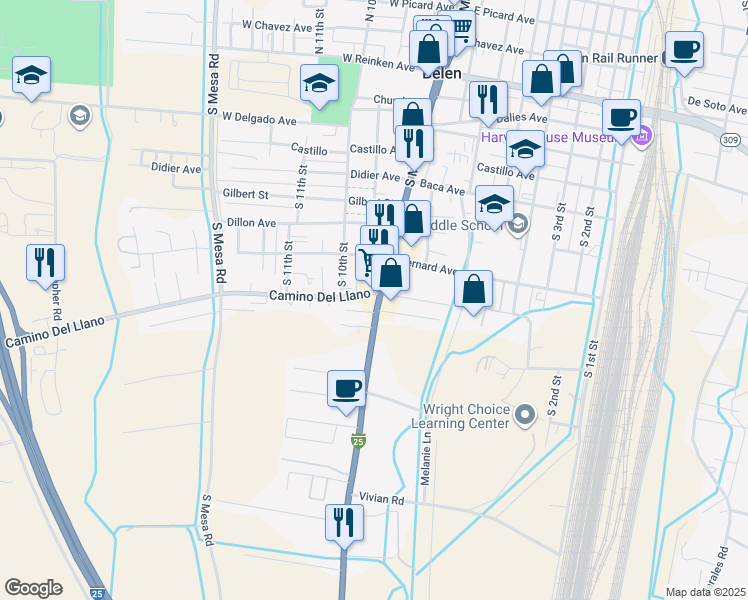 map of restaurants, bars, coffee shops, grocery stores, and more near 705 South Main Street in Belen