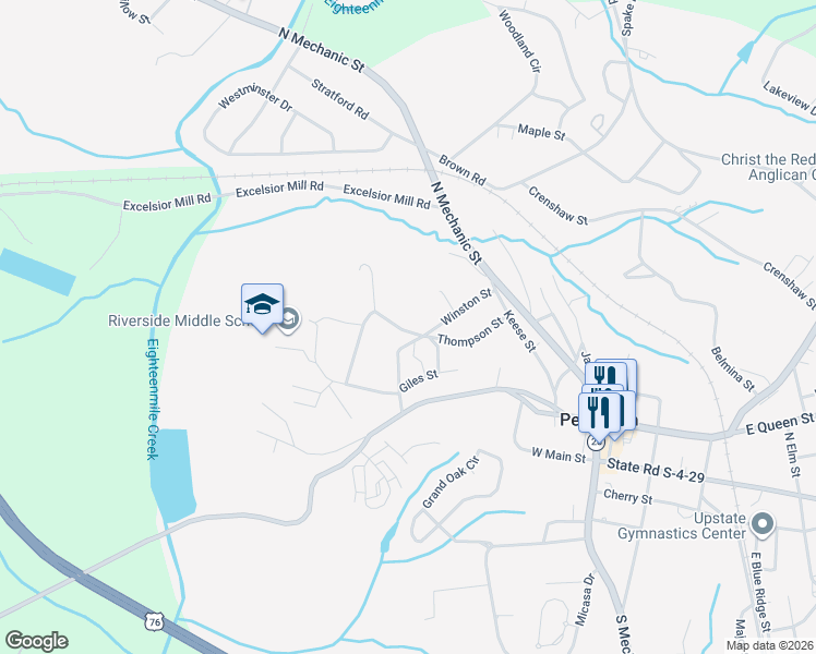 map of restaurants, bars, coffee shops, grocery stores, and more near 309 Thompson Street in Pendleton