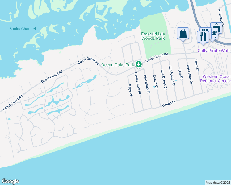 map of restaurants, bars, coffee shops, grocery stores, and more near 9710 Green Glen Road in Emerald Isle