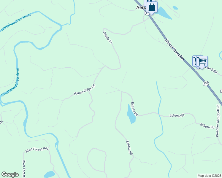 map of restaurants, bars, coffee shops, grocery stores, and more near 1091 Echota Road in Clarkesville