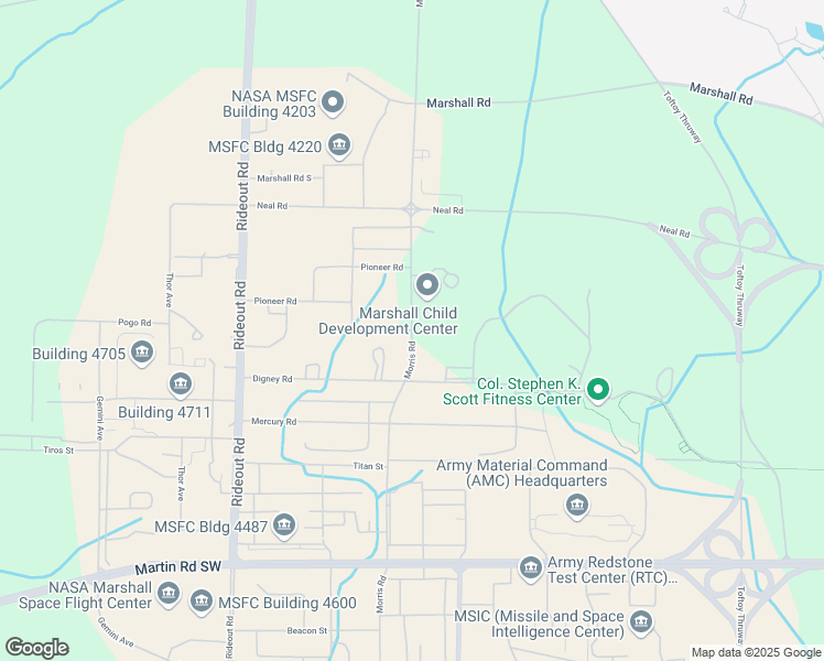 map of restaurants, bars, coffee shops, grocery stores, and more near Morris Road in Huntsville
