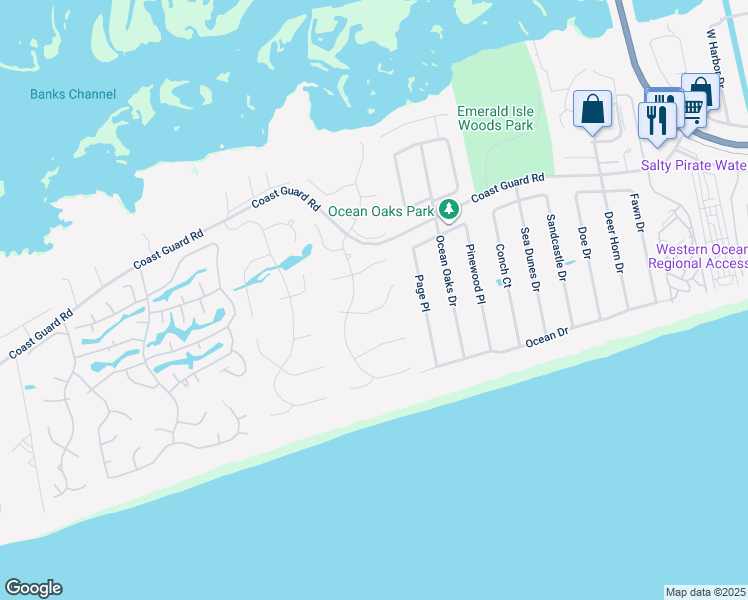map of restaurants, bars, coffee shops, grocery stores, and more near 9710 Green Glen Road in Emerald Isle