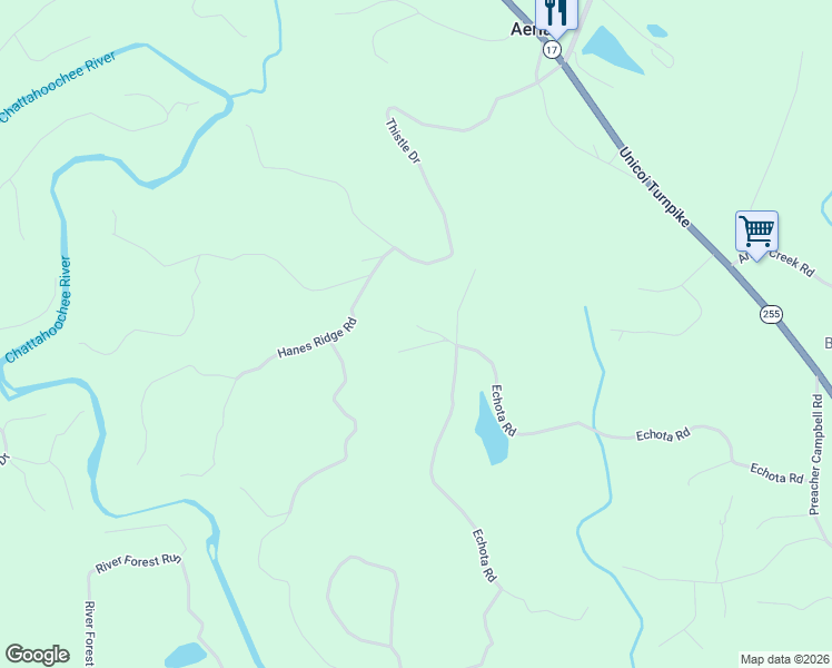 map of restaurants, bars, coffee shops, grocery stores, and more near 1091 Echota Road in Clarkesville