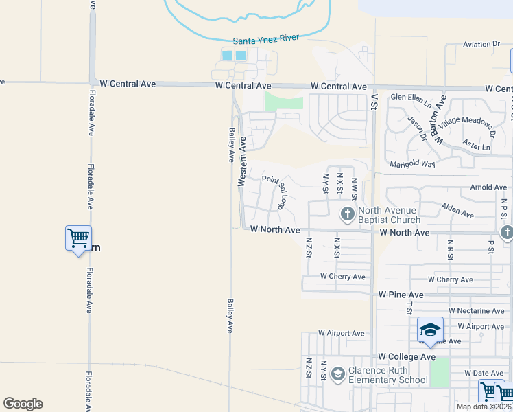 map of restaurants, bars, coffee shops, grocery stores, and more near 1015 Honda Way in Lompoc