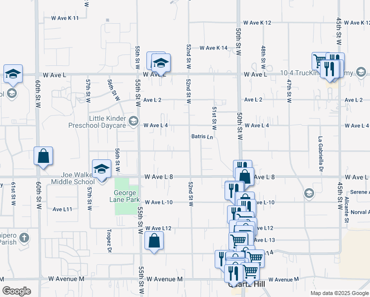 map of restaurants, bars, coffee shops, grocery stores, and more near 5226 West Avenue L-6 in Quartz Hill