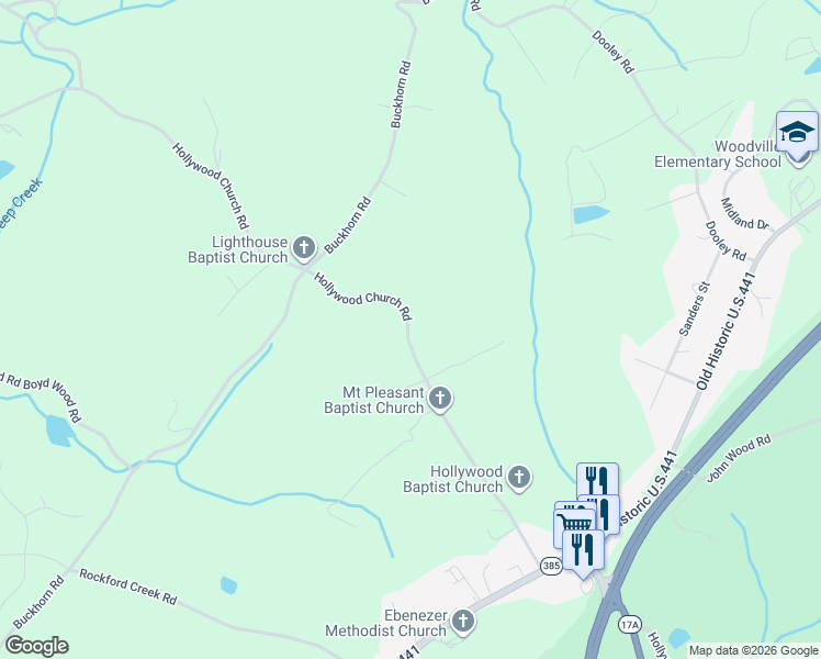 map of restaurants, bars, coffee shops, grocery stores, and more near 669 Hollywood Church Road in Clarkesville