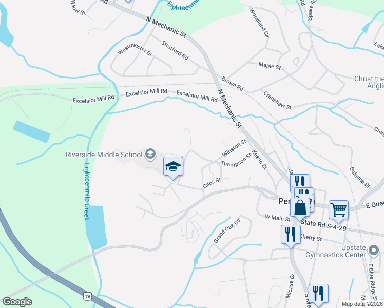 map of restaurants, bars, coffee shops, grocery stores, and more near 331 Thompson Street in Pendleton