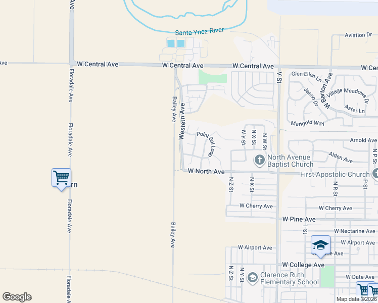 map of restaurants, bars, coffee shops, grocery stores, and more near 1015 Honda Way in Lompoc