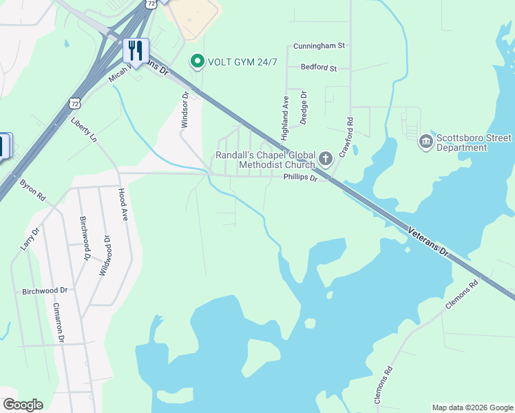 map of restaurants, bars, coffee shops, grocery stores, and more near in Scottsboro