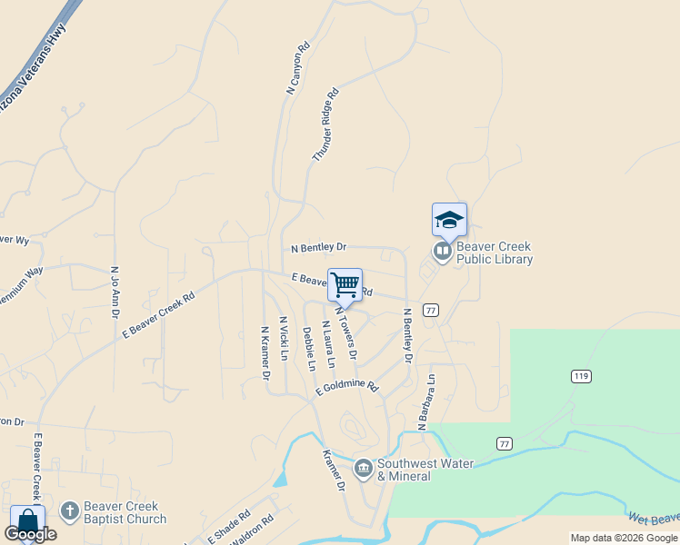 map of restaurants, bars, coffee shops, grocery stores, and more near 4545 East Beaver Creek Road in Lake Montezuma