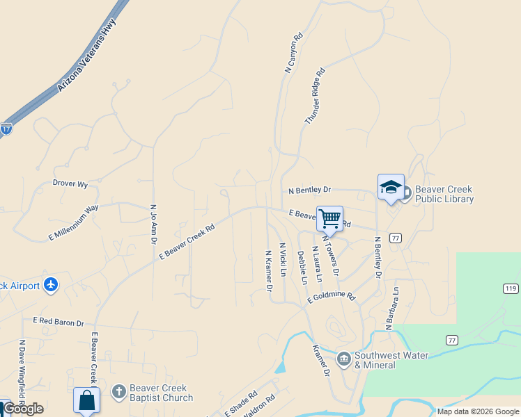 map of restaurants, bars, coffee shops, grocery stores, and more near 5958 North Kramer Drive in Lake Montezuma