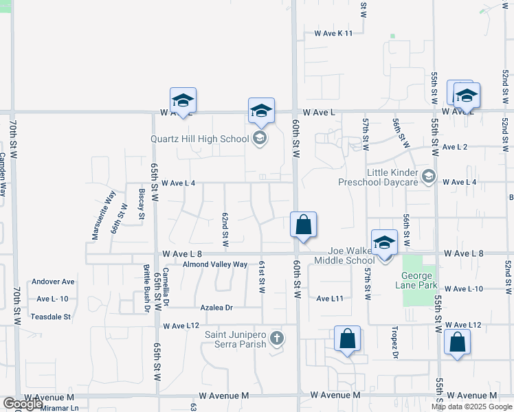 map of restaurants, bars, coffee shops, grocery stores, and more near 42510 61st Street West in Lancaster