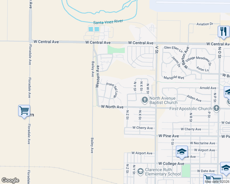 map of restaurants, bars, coffee shops, grocery stores, and more near 2304 Point Sal Loop in Lompoc