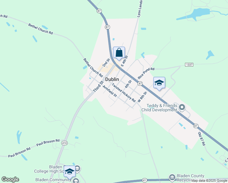 map of restaurants, bars, coffee shops, grocery stores, and more near 175 West 5th Street in Bladenboro