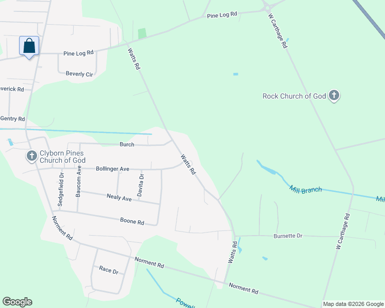 map of restaurants, bars, coffee shops, grocery stores, and more near 634 Watts Road in Lumberton