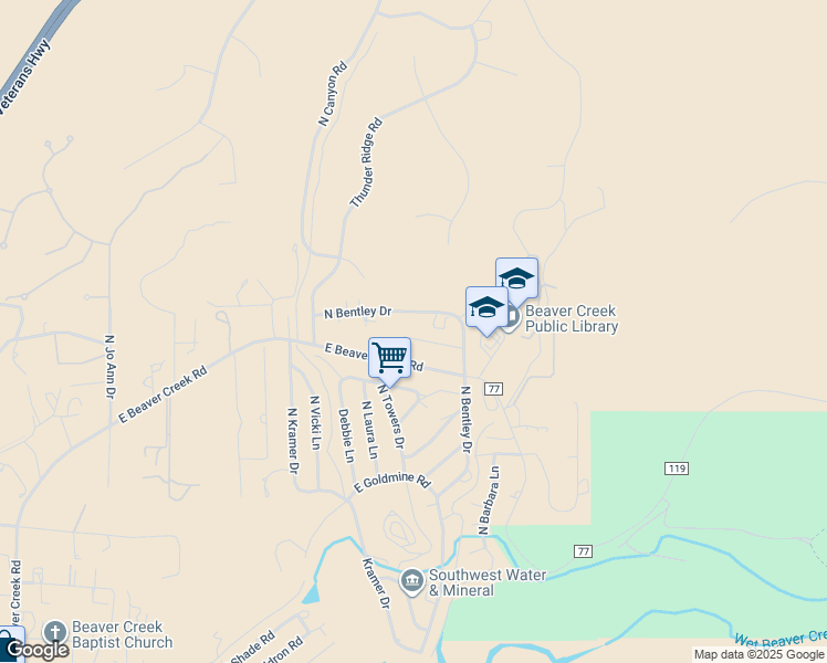 map of restaurants, bars, coffee shops, grocery stores, and more near 5904 North Bentley Drive in Lake Montezuma