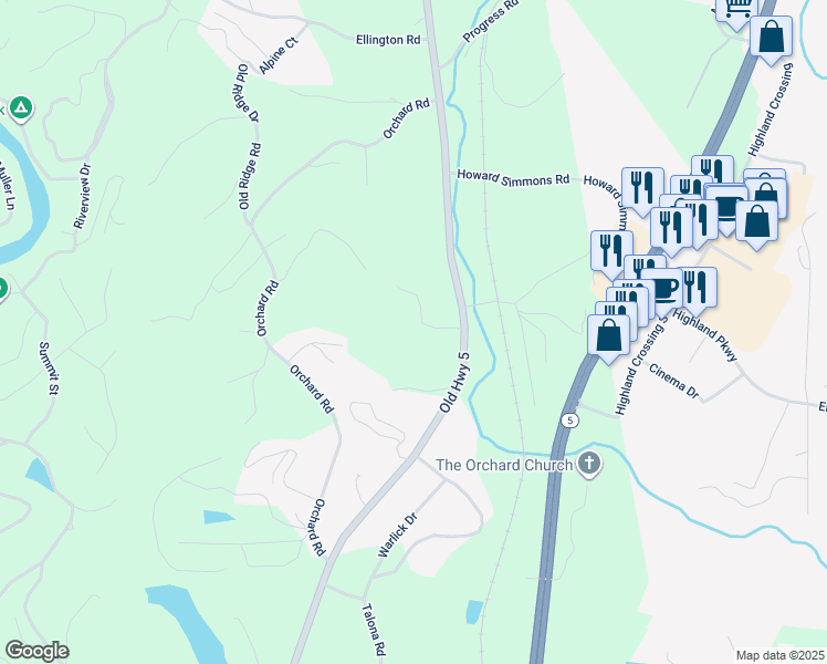map of restaurants, bars, coffee shops, grocery stores, and more near 105 Woodhaven Drive in Ellijay