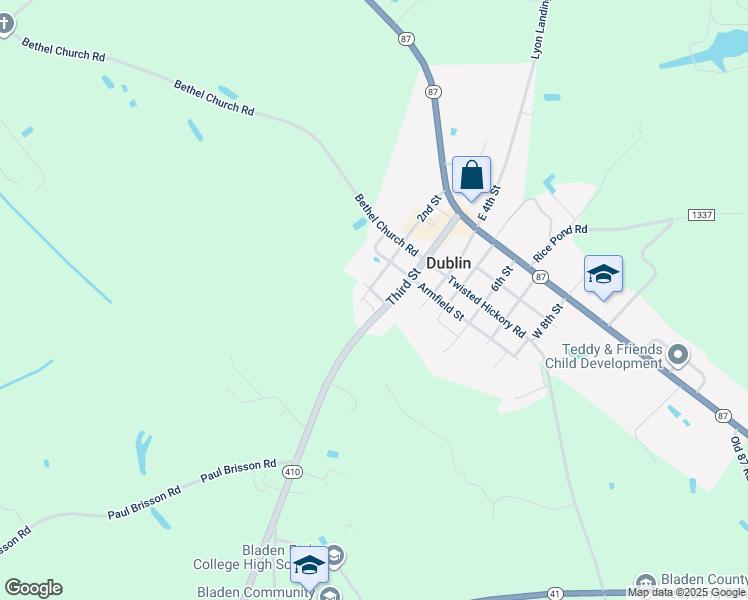 map of restaurants, bars, coffee shops, grocery stores, and more near Third Street in Dublin