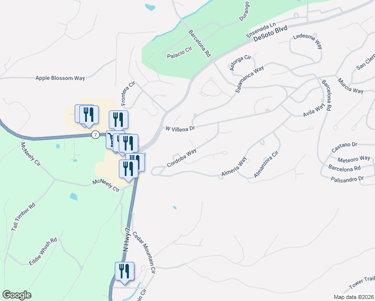 map of restaurants, bars, coffee shops, grocery stores, and more near 6 Montoro Lane in Hot Springs