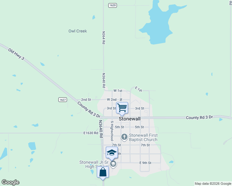 map of restaurants, bars, coffee shops, grocery stores, and more near 213 1st Street in Stonewall