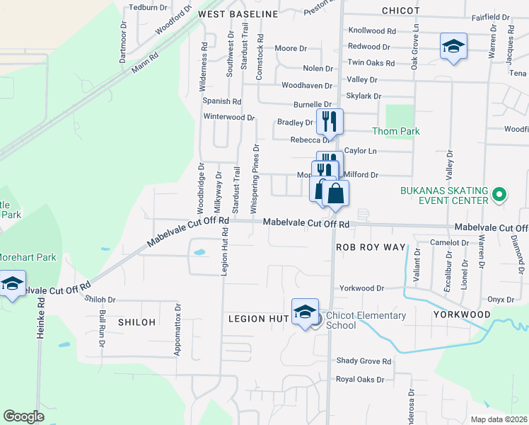 map of restaurants, bars, coffee shops, grocery stores, and more near 7919 Impala Drive in Little Rock
