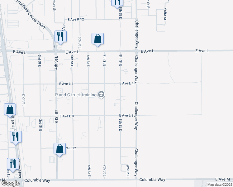map of restaurants, bars, coffee shops, grocery stores, and more near 42529 8th Street East in Lancaster