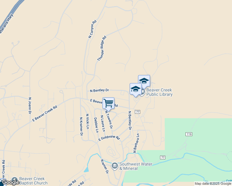 map of restaurants, bars, coffee shops, grocery stores, and more near 5904 North Bentley Drive in Lake Montezuma
