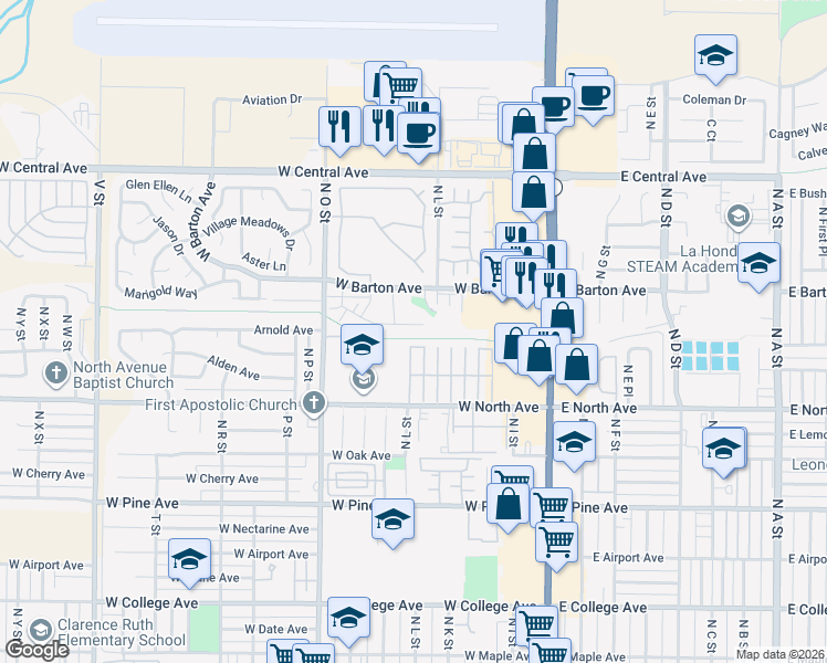 map of restaurants, bars, coffee shops, grocery stores, and more near 512 Summerwood Lane in Lompoc