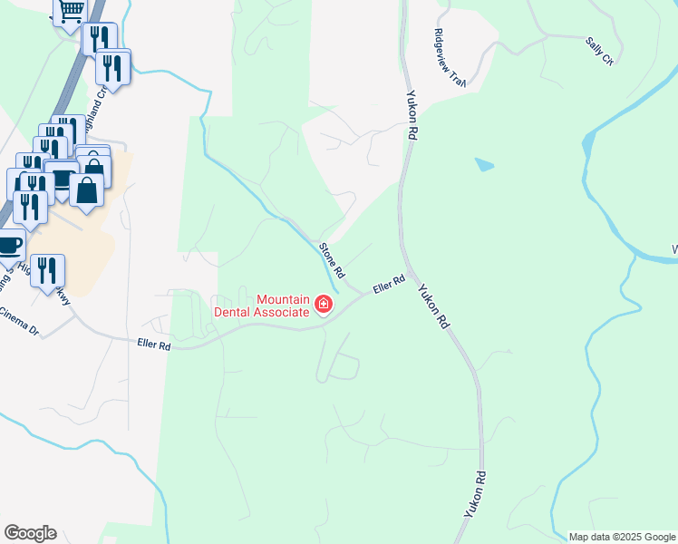 map of restaurants, bars, coffee shops, grocery stores, and more near 353 Stone Road in Ellijay