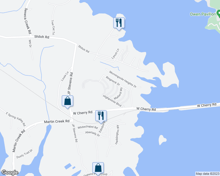 map of restaurants, bars, coffee shops, grocery stores, and more near 1824 Muscovey Way in Seneca