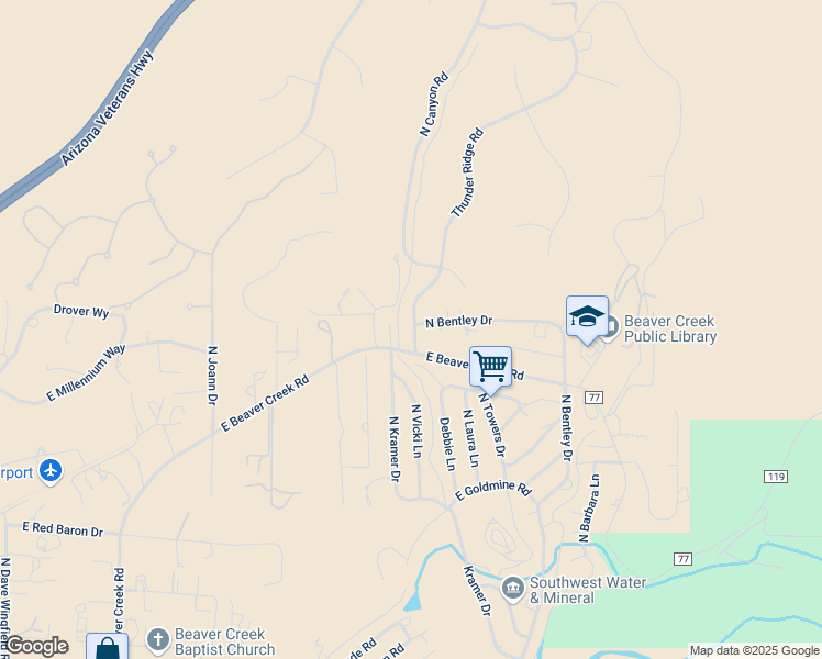 map of restaurants, bars, coffee shops, grocery stores, and more near 5940 Thunder Ridge Road in Lake Montezuma