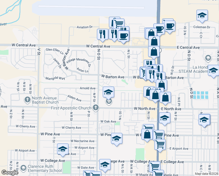 map of restaurants, bars, coffee shops, grocery stores, and more near 616 Summerwood Lane in Lompoc