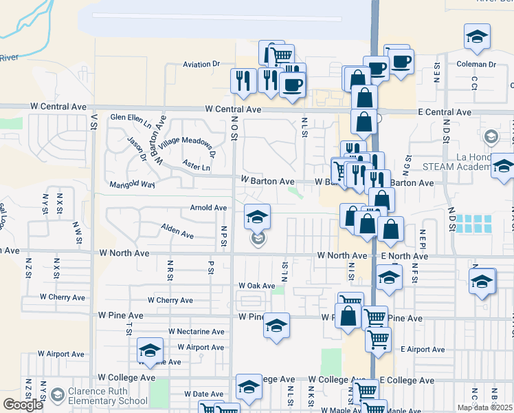 map of restaurants, bars, coffee shops, grocery stores, and more near 620 Summerwood Lane in Lompoc