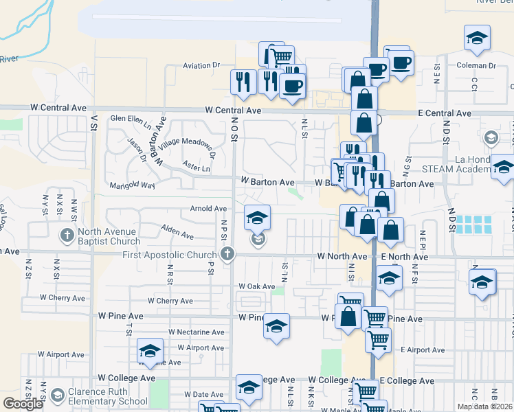 map of restaurants, bars, coffee shops, grocery stores, and more near 620 Summerwood Lane in Lompoc