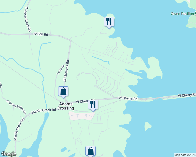 map of restaurants, bars, coffee shops, grocery stores, and more near 1633 Muscovy Way in Seneca