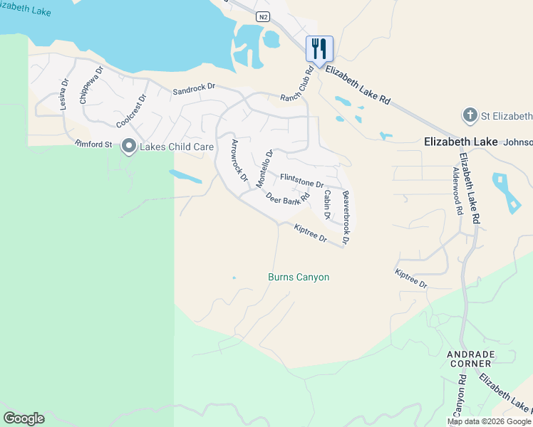 map of restaurants, bars, coffee shops, grocery stores, and more near 42523 Ranch Club Road in Lake Hughes