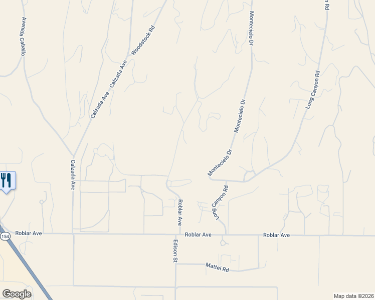 map of restaurants, bars, coffee shops, grocery stores, and more near 3631 Roblar Avenue in Santa Ynez