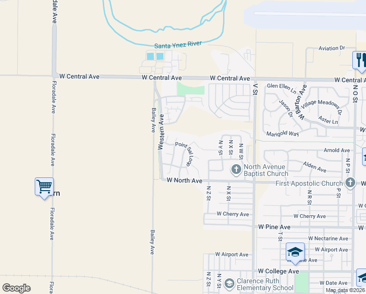 map of restaurants, bars, coffee shops, grocery stores, and more near 2304 Point Sal Loop in Lompoc