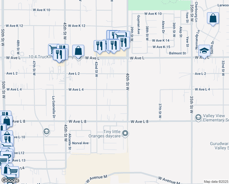 map of restaurants, bars, coffee shops, grocery stores, and more near 4048 West Avenue L4 in Lancaster