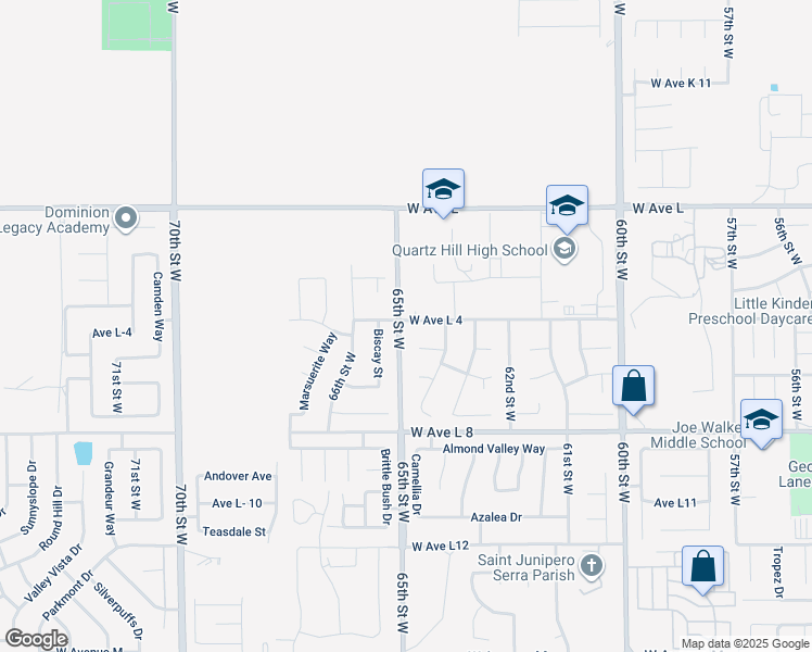 map of restaurants, bars, coffee shops, grocery stores, and more near 42558 65th Street West in Lancaster