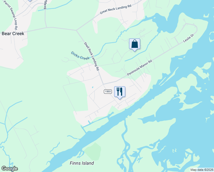map of restaurants, bars, coffee shops, grocery stores, and more near 118 Peninsula Manor Road in Hubert