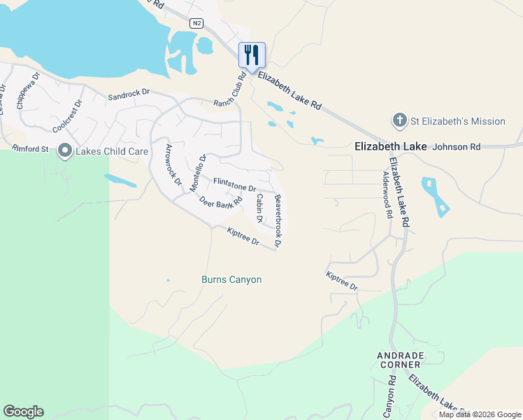 map of restaurants, bars, coffee shops, grocery stores, and more near Hardtree Drive in Elizabeth Lake